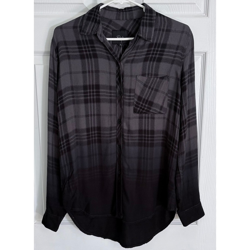 Rails Hunter Plaid Shirt XS Charcoal Jet Dip Dye Rayon Button Down NEW